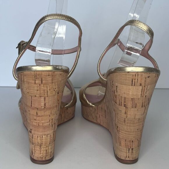 Kate Spade Janae Gold Bow Cork Wedge Sandal Size 10 - Picture 6 of 11